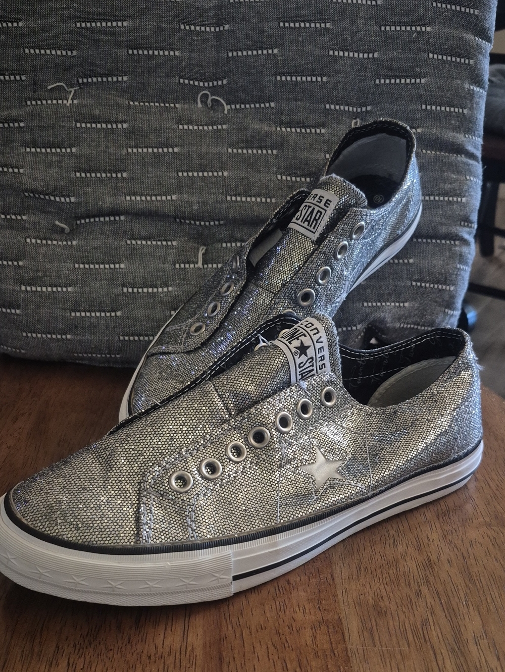 Converse Chuck Taylor Slip-On Sneakers in Metallic Silver Womans 10